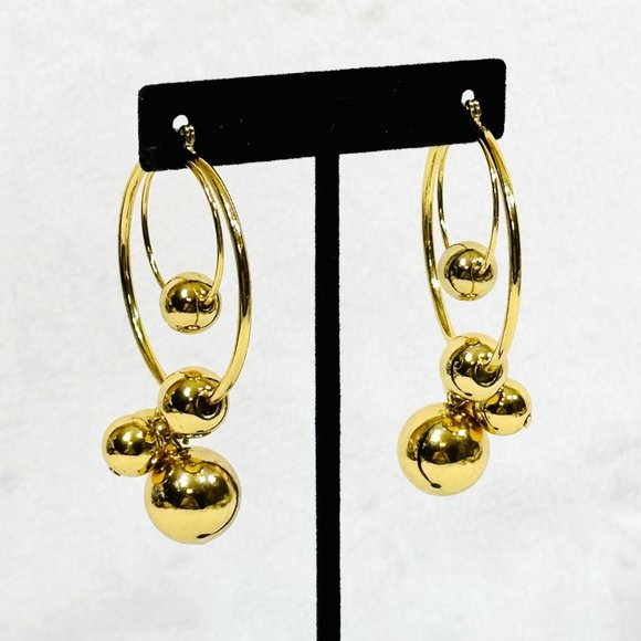 Gold Tone Large Hoop Earrings w/Cluster Dangle - Picture 2 of 4